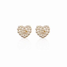 Gold Plated Surgical Steel Pearl Heart Stud Earring Circular Adornment