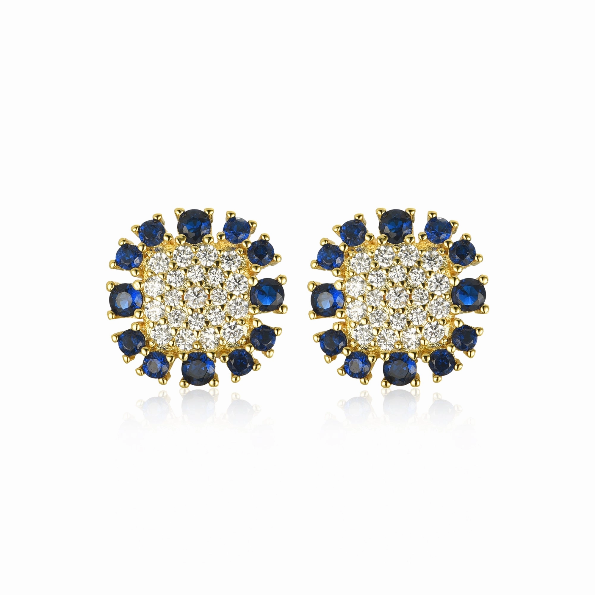 Gold-Plated Surgical Steel Sapphire Around CZ Square Stud Earrings Vintage-Inspired Ornament Sparkling finish