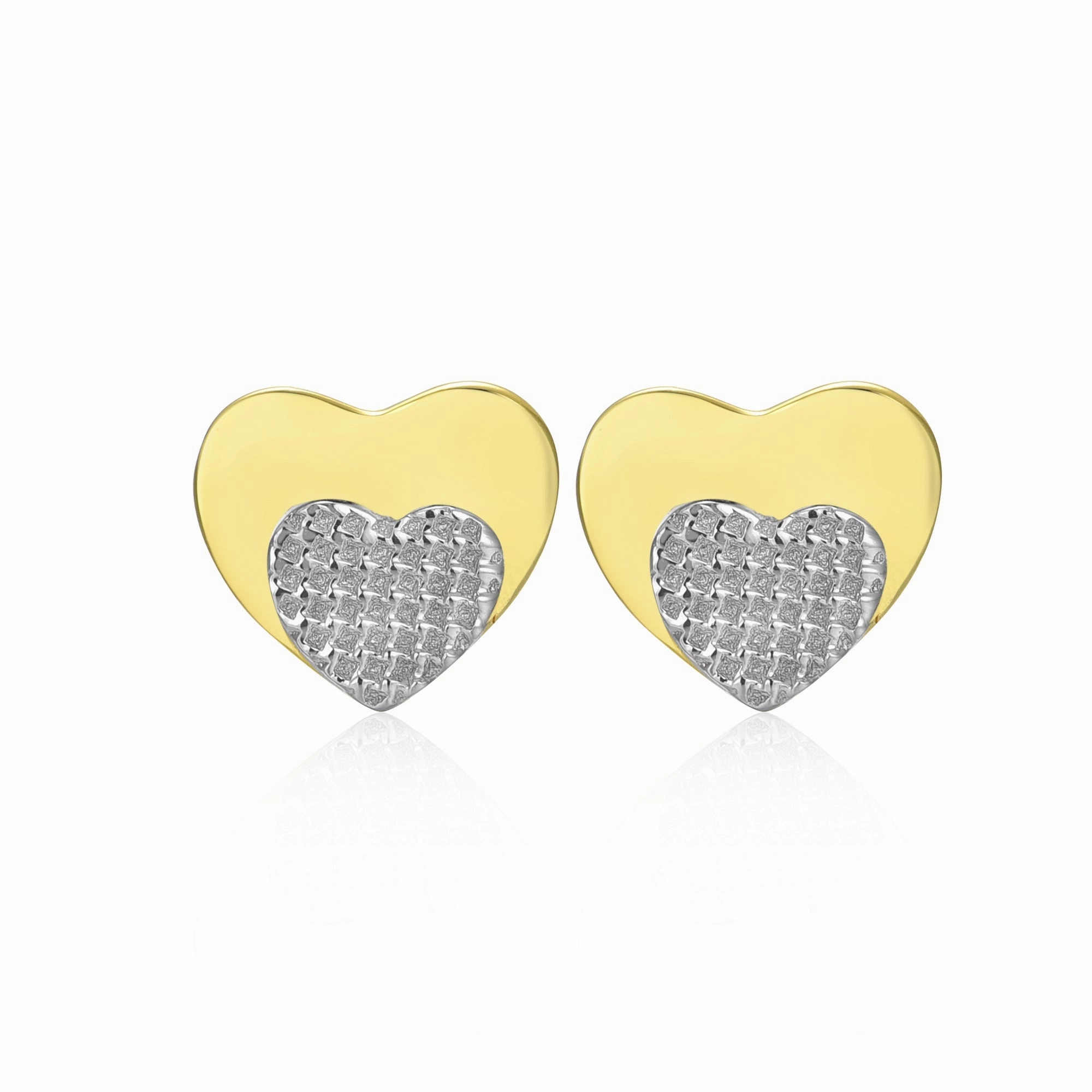 Graceful Product Gold Plated Surgical Steel Small Heart on Heart Stud Earrings