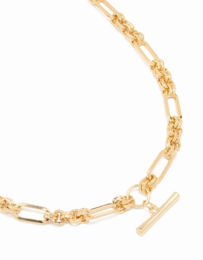 Gold Plated Thick Figaro Bar Necklace For Identity Elegant Party