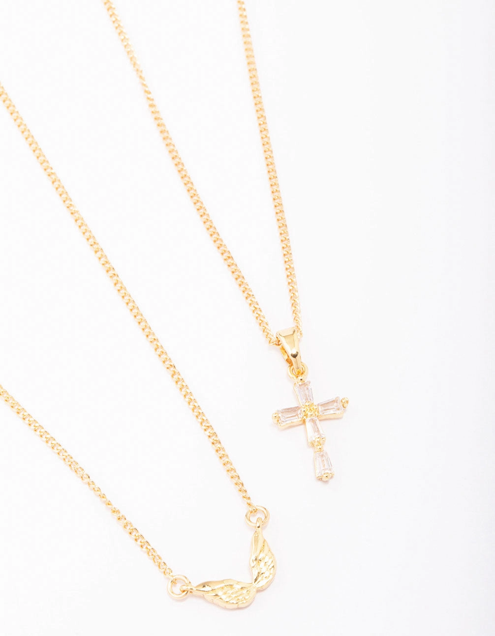 Gold Plated Wings & Diamante Cross Necklace 2-Pack Lively Charm