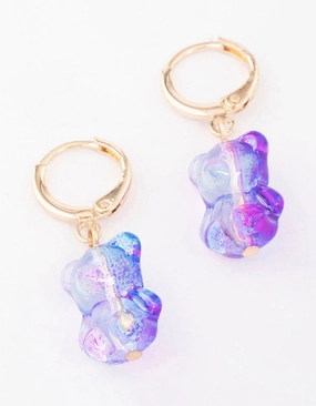 Trendy Piece Gold Purple Ombre Gummy Bear Huggie Earrings