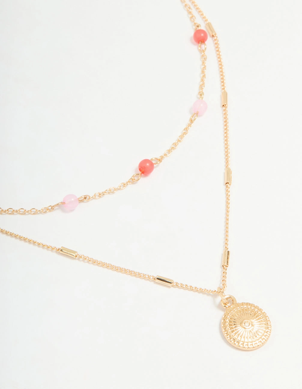 Party Jewelry Gold Red & Pink Beaded & Pendant Layered Necklace