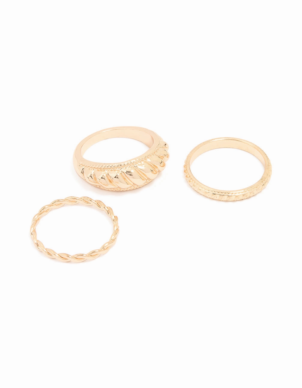 Gold Ribbed & Twisted Rings 3-Pack HighEnd Adornment Graceful Texture