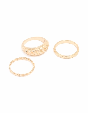 Gold Ribbed & Twisted Rings 3-Pack HighEnd Adornment Graceful Texture