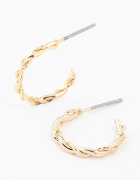Gold Rope Twisted Huggie Earrings Seasonal Adornment