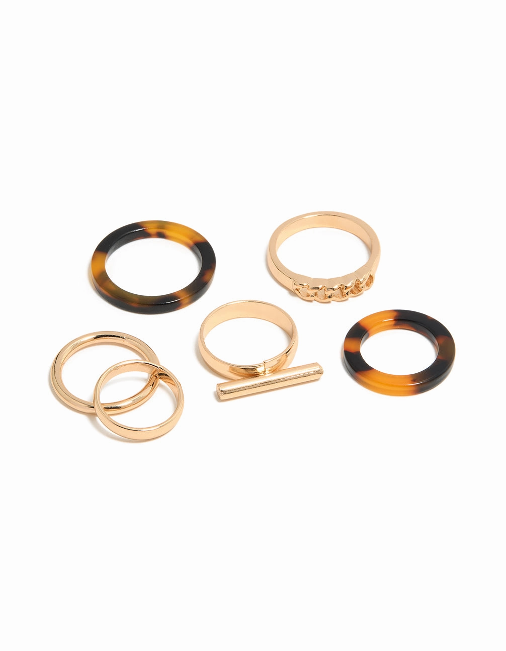 Luxury Proportion Stylish Decoration Gold Smooth & Tortoiseshell Rings 6-Pack