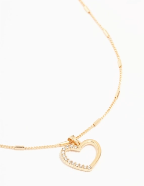 Modern Detail Travel Essential Gold Tab Diamante Open Heart Necklace