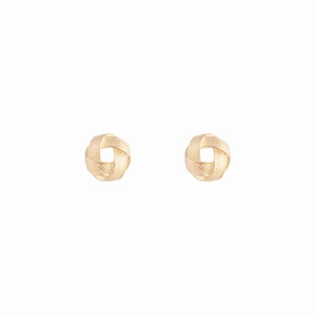 Fashionable Detail Gold Textured Knot Stud Earrings
