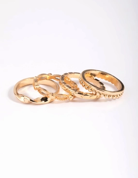Elegant Geometry Gold Textured Ring Stack 4-Pack