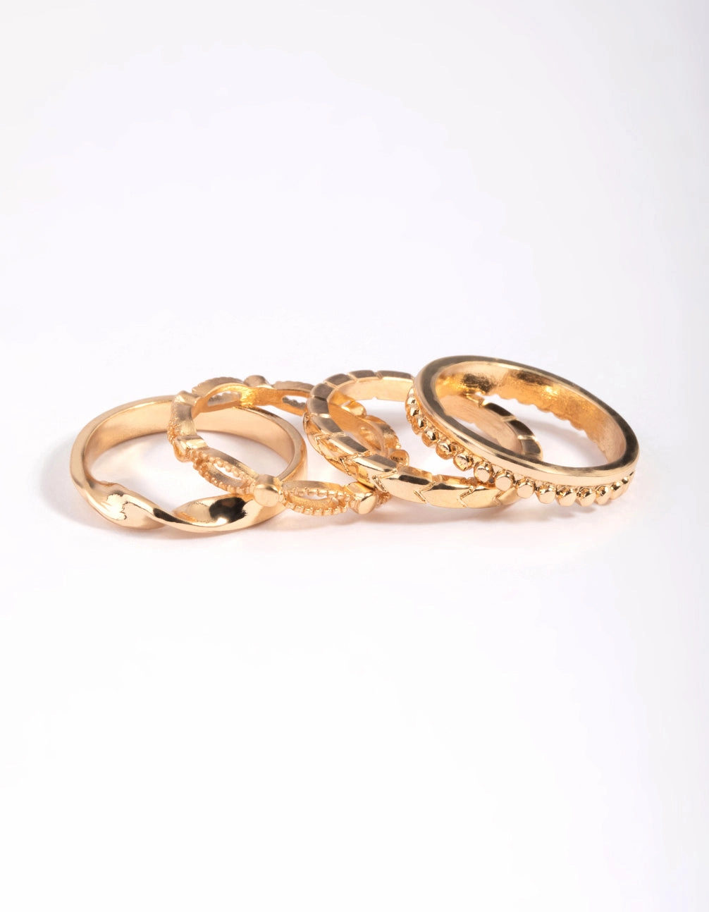 Elegant Geometry Gold Textured Ring Stack 4-Pack