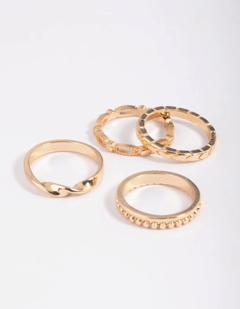 Cool Tone Gold Textured Ring Stack 4-Pack