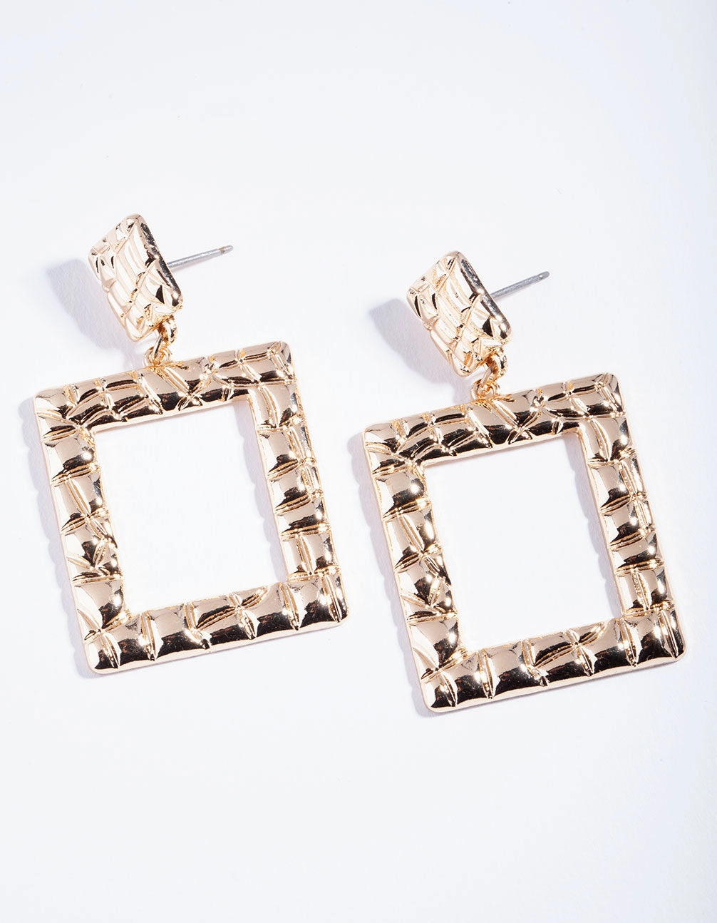 Comfortable Piece Triangular Adornment Gold Textured Square Drop Earrings