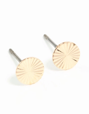 Statement Accessory Polished Design Gold Textured Wheel Stud Earrings