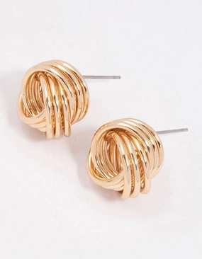 Unique Embellishment Gold Triple Strand Knotted Stud Earrings