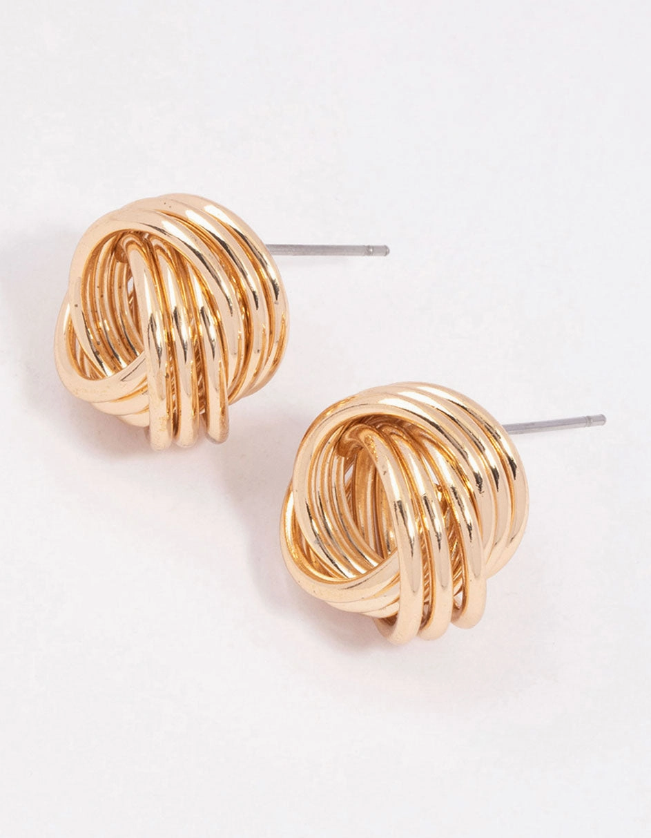 Unique Embellishment Gold Triple Strand Knotted Stud Earrings