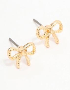 Gold Twisted Bow Stud Earrings Affordable Design