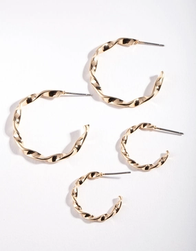 High-Quality Look Bohemian Adornment Gold Twisted Hoop Earring Pack