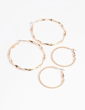 Stylish Option Gold Twisted Ribbon Hoop Earring Set