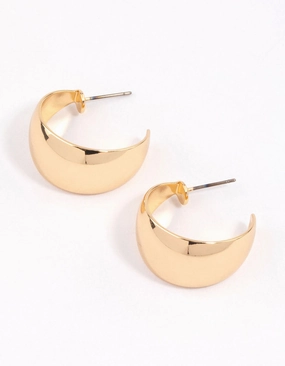 Formal Embellishment Office Piece Gold Wide Drop Hoop Earrings