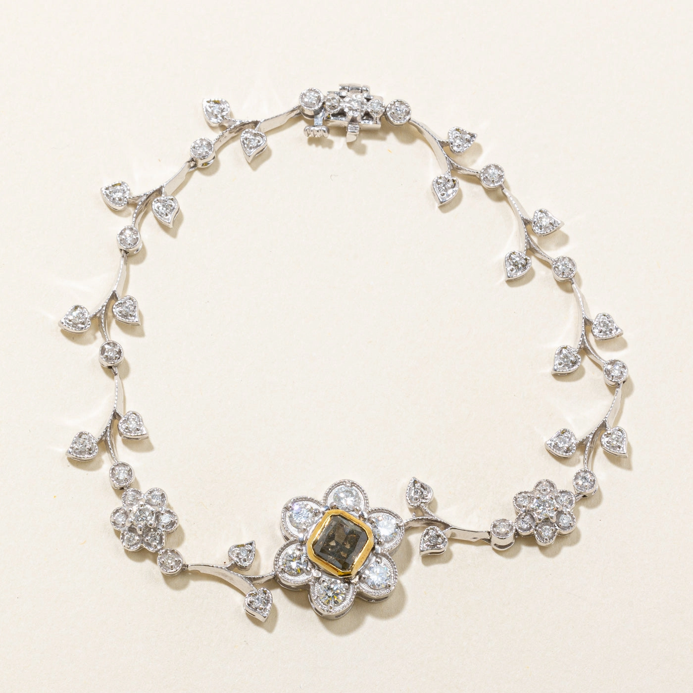 Greenish Brown & White Diamond Floral Bracelet | 1.00ct, 1.15ctw | 7.5" | Everyday Highlight