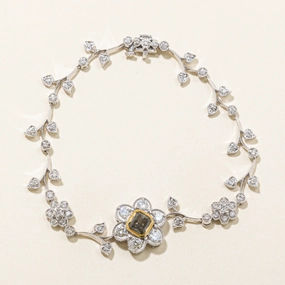 Greenish Brown & White Diamond Floral Bracelet | 1.00ct, 1.15ctw | 7.5" | Everyday Highlight
