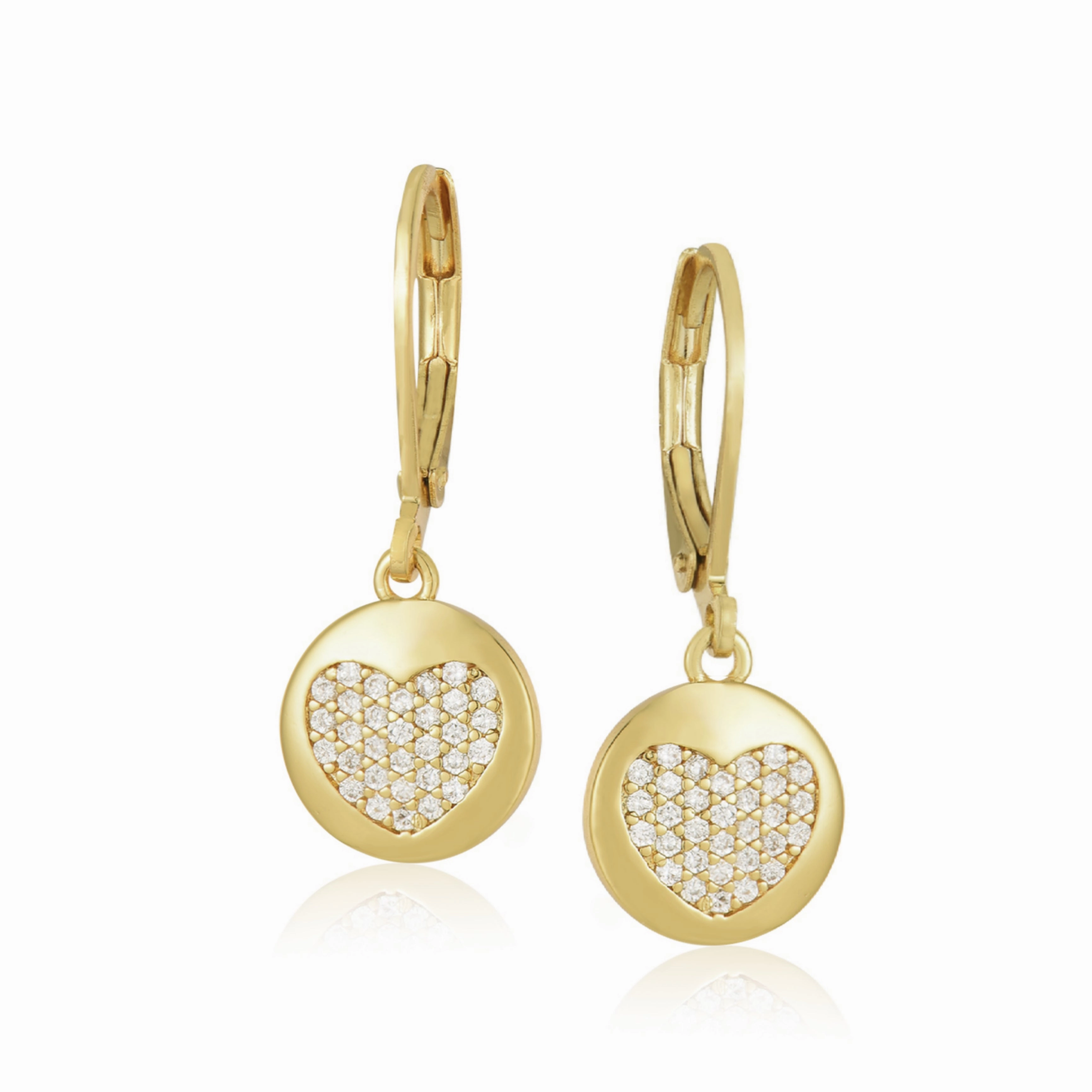 Gold Plated Surgical Steel CZ Heart in Circle Earrings Abstract Ornament Business Embellishment