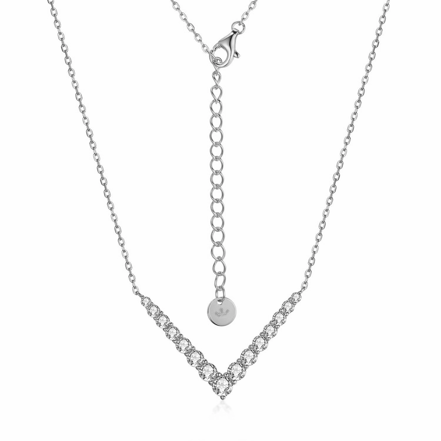 Family Dinner Office Outfit Sterling Silver V Shaped Graduated CZ Bar Necklace