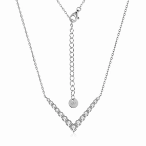 Family Dinner Office Outfit Sterling Silver V Shaped Graduated CZ Bar Necklace
