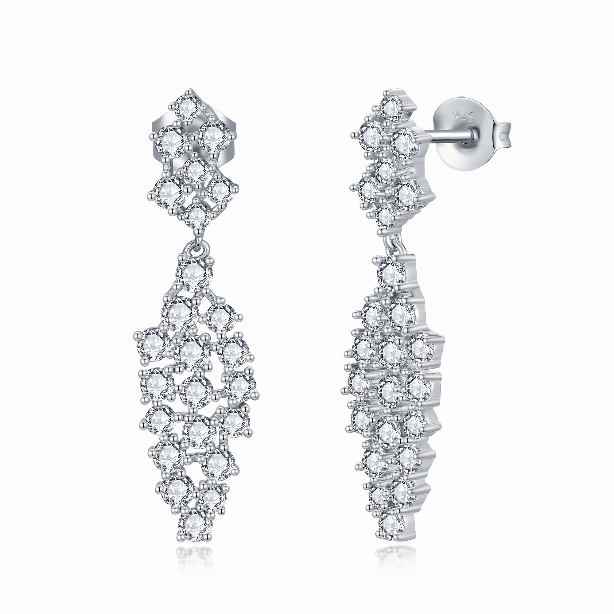 Fashionable Choice Sterling Silver Cascading Fancy Shape Dangling CZ Earring