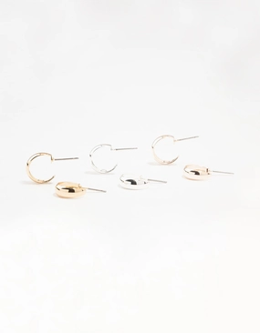 Secure Must-Have Iridescent Accessory Clean Mixed Metals Hoop Earrings 3-Pack