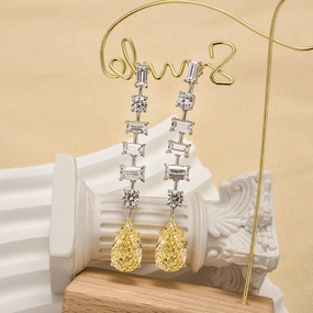 Louily Dainty Pear Cut Yellow Stone Drop Earrings Dull Ornament