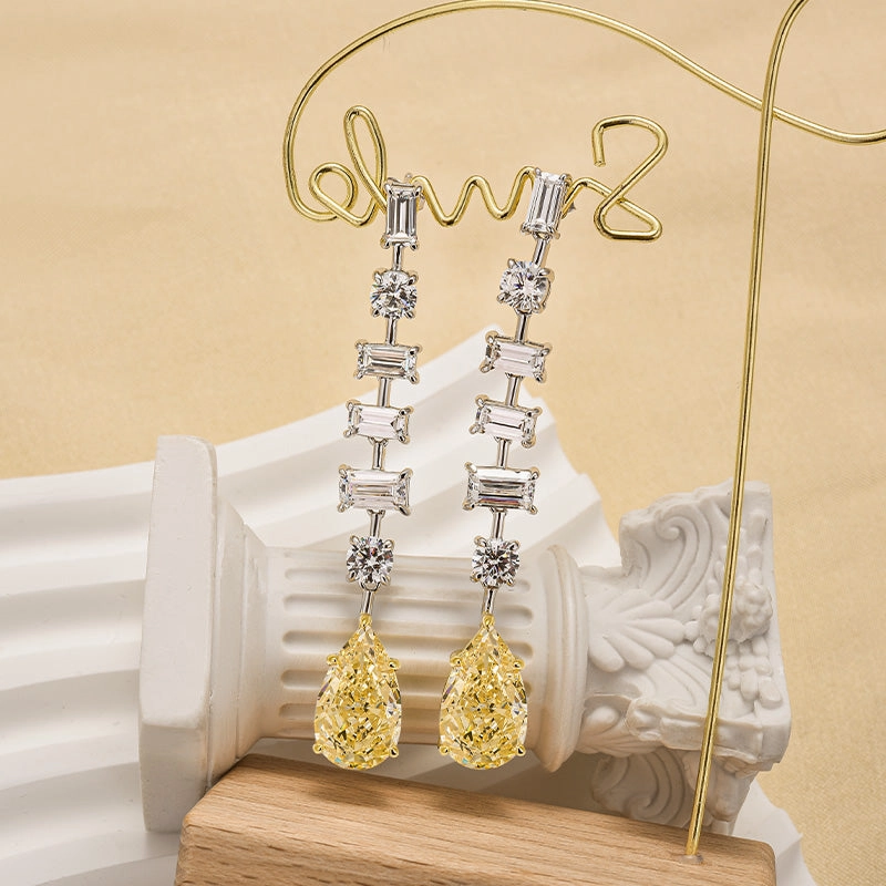 Louily Dainty Pear Cut Yellow Stone Drop Earrings Dull Ornament