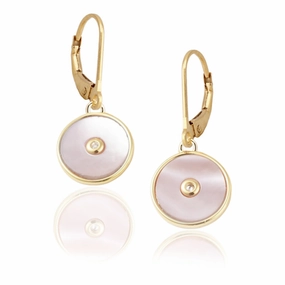 Minimalist Essential Surgical Steel CZ Center Circle Mother of Pearl Earrings