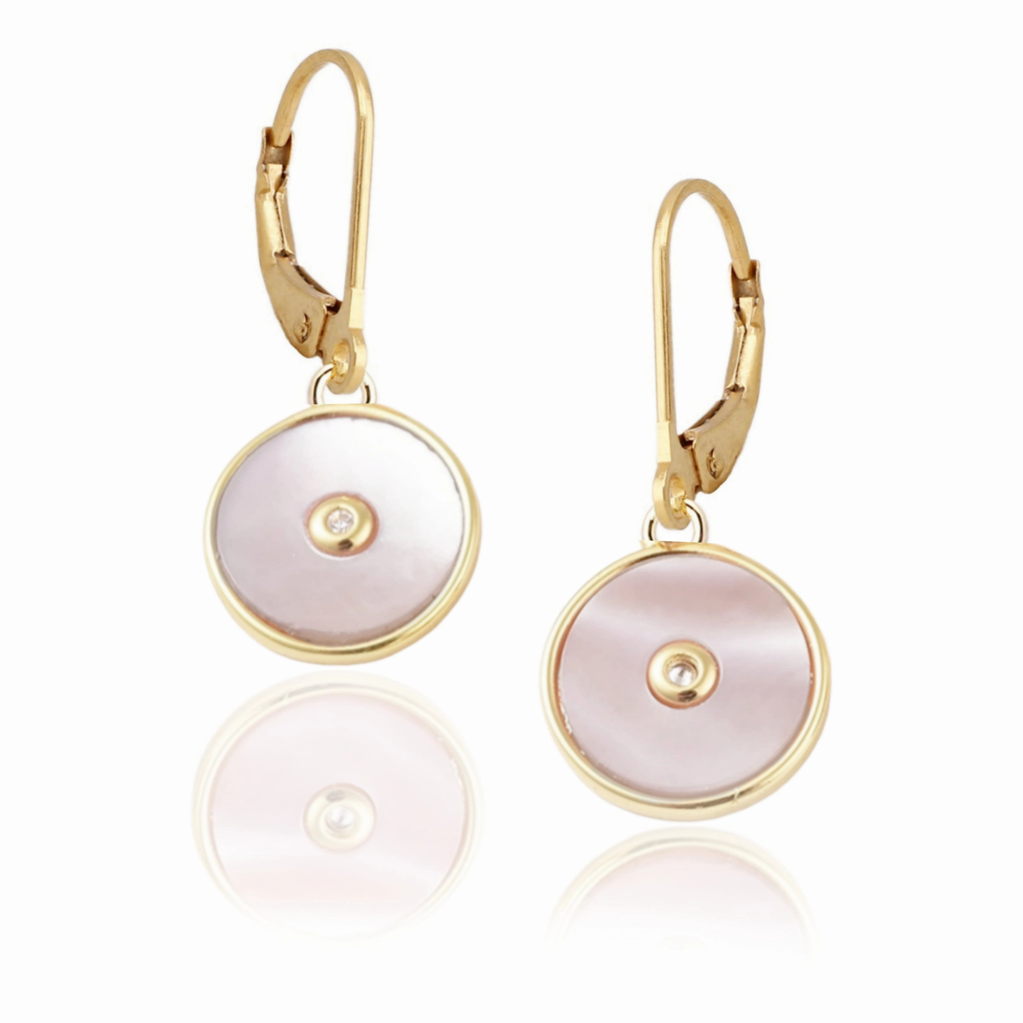 Minimalist Essential Surgical Steel CZ Center Circle Mother of Pearl Earrings
