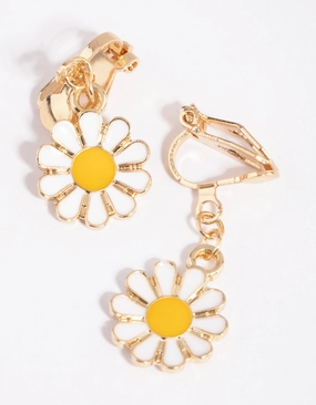 White Daisy Clip-On Earrings Minimalist Product