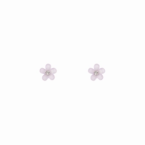 Purple Flower Stud Earrings Diamante Centre Chic Feature Polished Embellishment