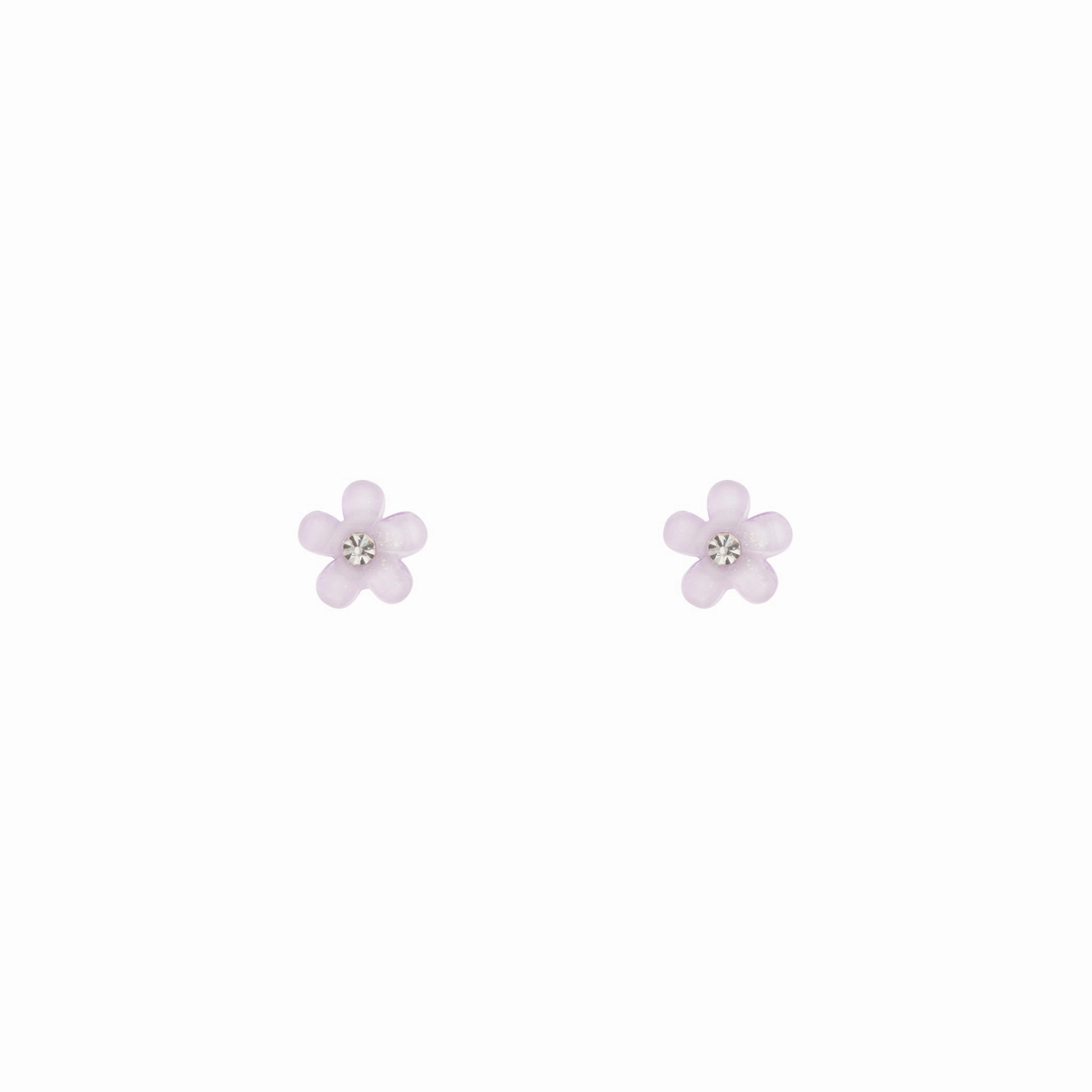 Purple Flower Stud Earrings Diamante Centre Chic Feature Polished Embellishment