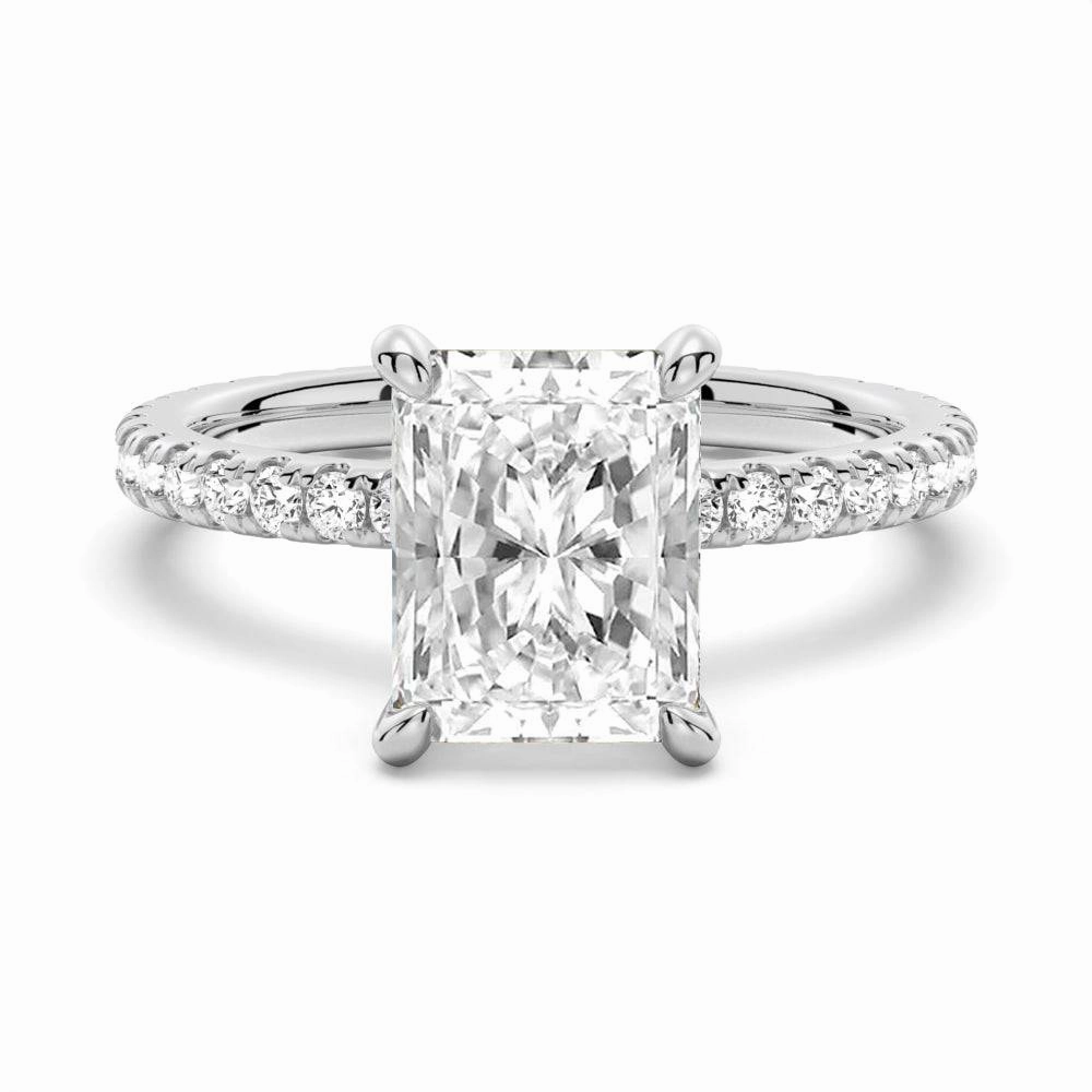 Bold Decoration Shiny Embellishment Radiant Cut Moissanite Engagement Ring With Eternity Pave Shank
