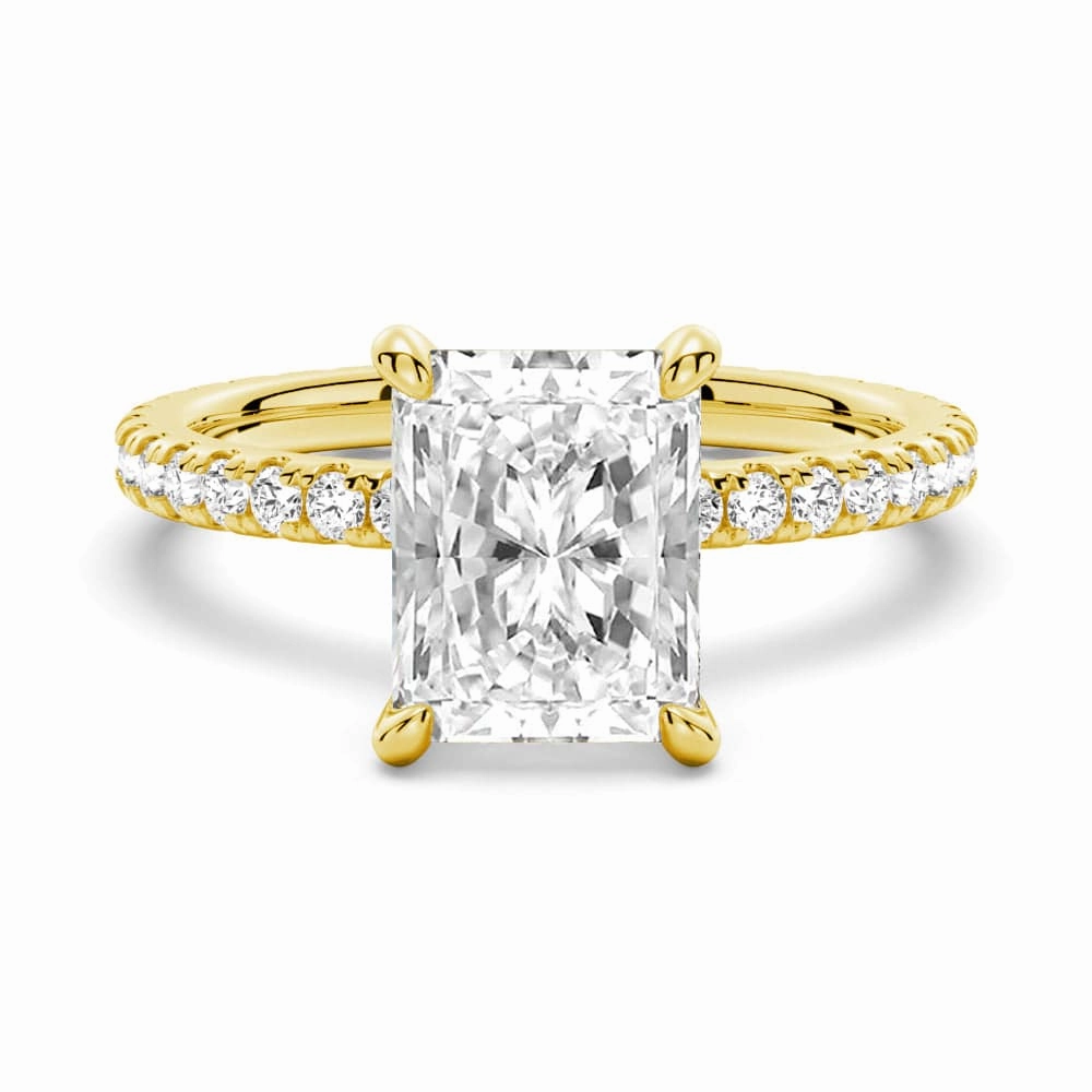 Designer Accessory Synthetic Make Radiant Cut Moissanite Engagement Ring With Eternity Pave Shank