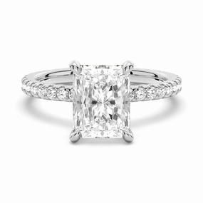 Radiant Cut Moissanite Engagement Ring With Eternity Pave Shank Classic Appeal Superior Piece