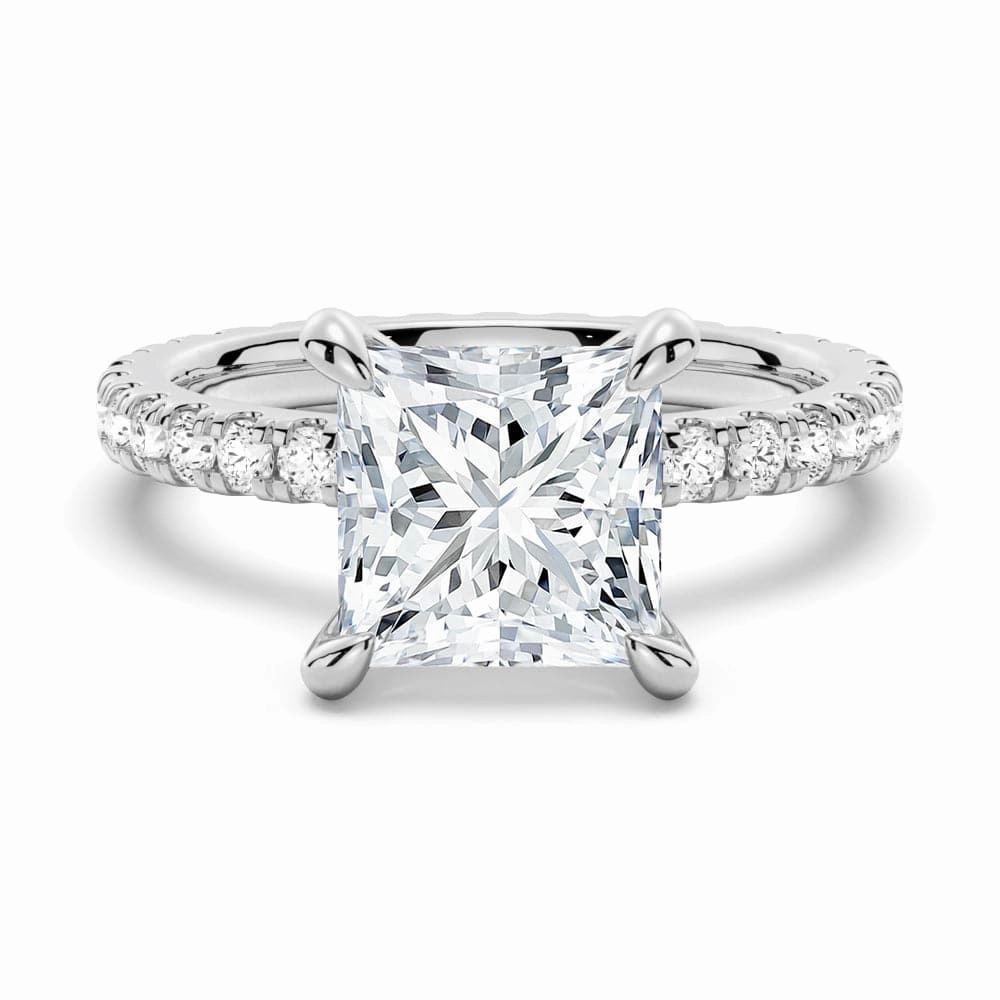 Princess Cut Moissanite Engagement Ring With Eternity Pave Band Chic Item Elegant Flow