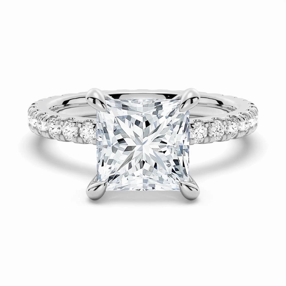 Princess Cut Moissanite Engagement Ring With Eternity Pave Band Traditional Item Casual Motion