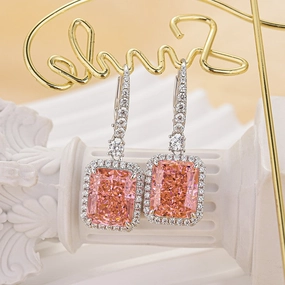 Chic Finish Geometric Item 5.0Ct Pink Stone Radiant Cut Women's Earrings Drop Earrings In Sterling Silver