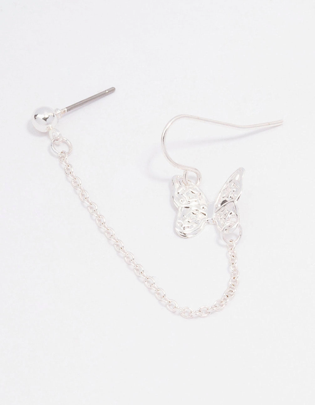 Delicate Style Silver Butterfly Chain Drop Earrings