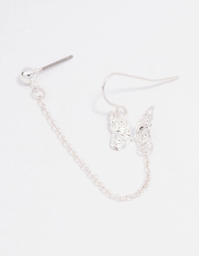 Delicate Style Silver Butterfly Chain Drop Earrings