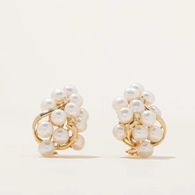 Pearl & Diamond Cluster Stud Earrings | 0.08ctw | Relaxed Look Artisan Sparkle
