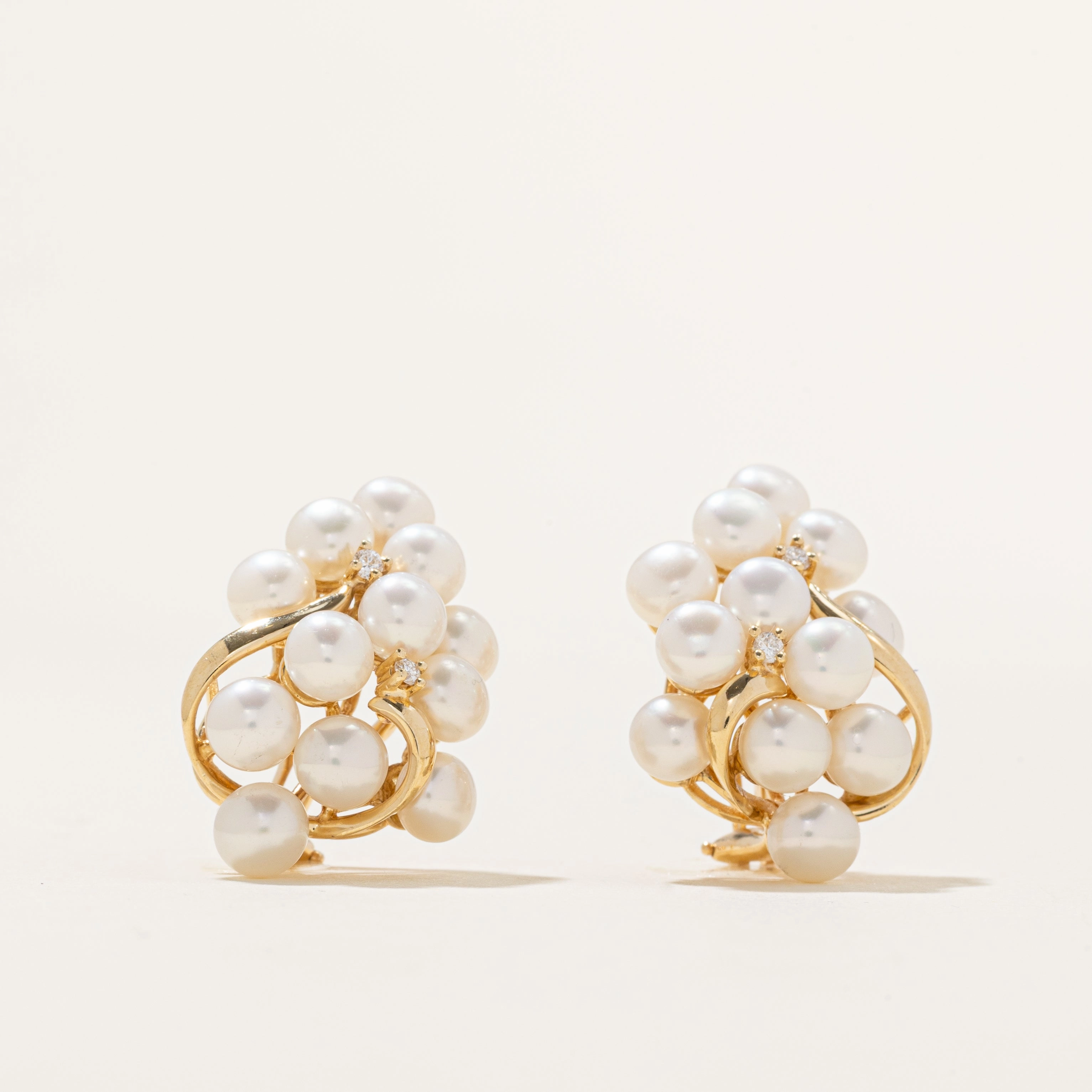 Pearl & Diamond Cluster Stud Earrings | 0.08ctw | Relaxed Look Artisan Sparkle