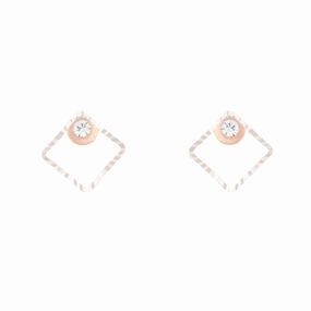 Rose Gold Geometric Square Diamante Stud Earrings Festive Decoration Iridescent Ornament