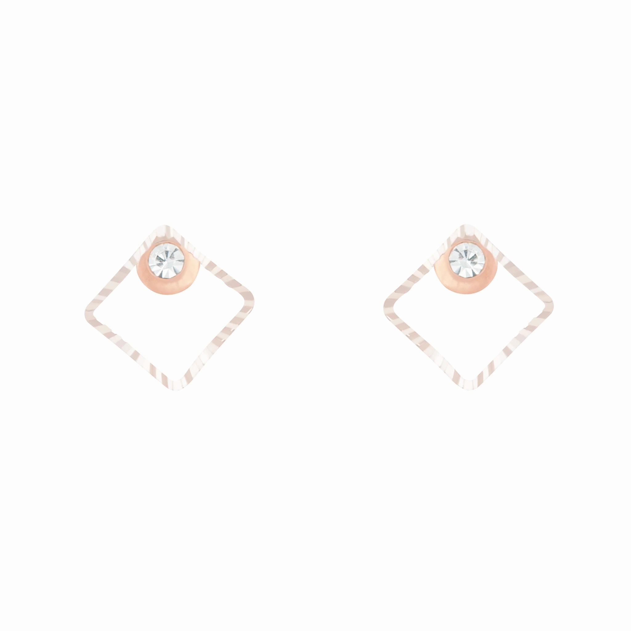 Rose Gold Geometric Square Diamante Stud Earrings Festive Decoration Iridescent Ornament